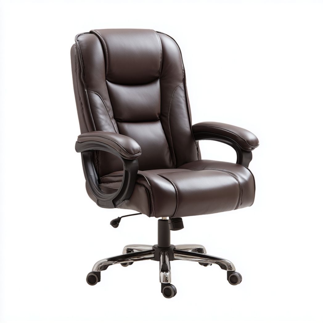 Fauteuil de bureau de direction pivotant en cuir synthétique avec accoudoirs rembourrés - Marron Foncé-Rr Furniture