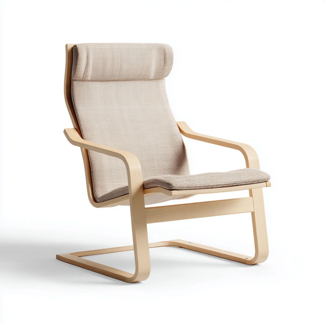 Fauteuil à dossier haut en tissu beige avec structure en bois-Rr Furniture