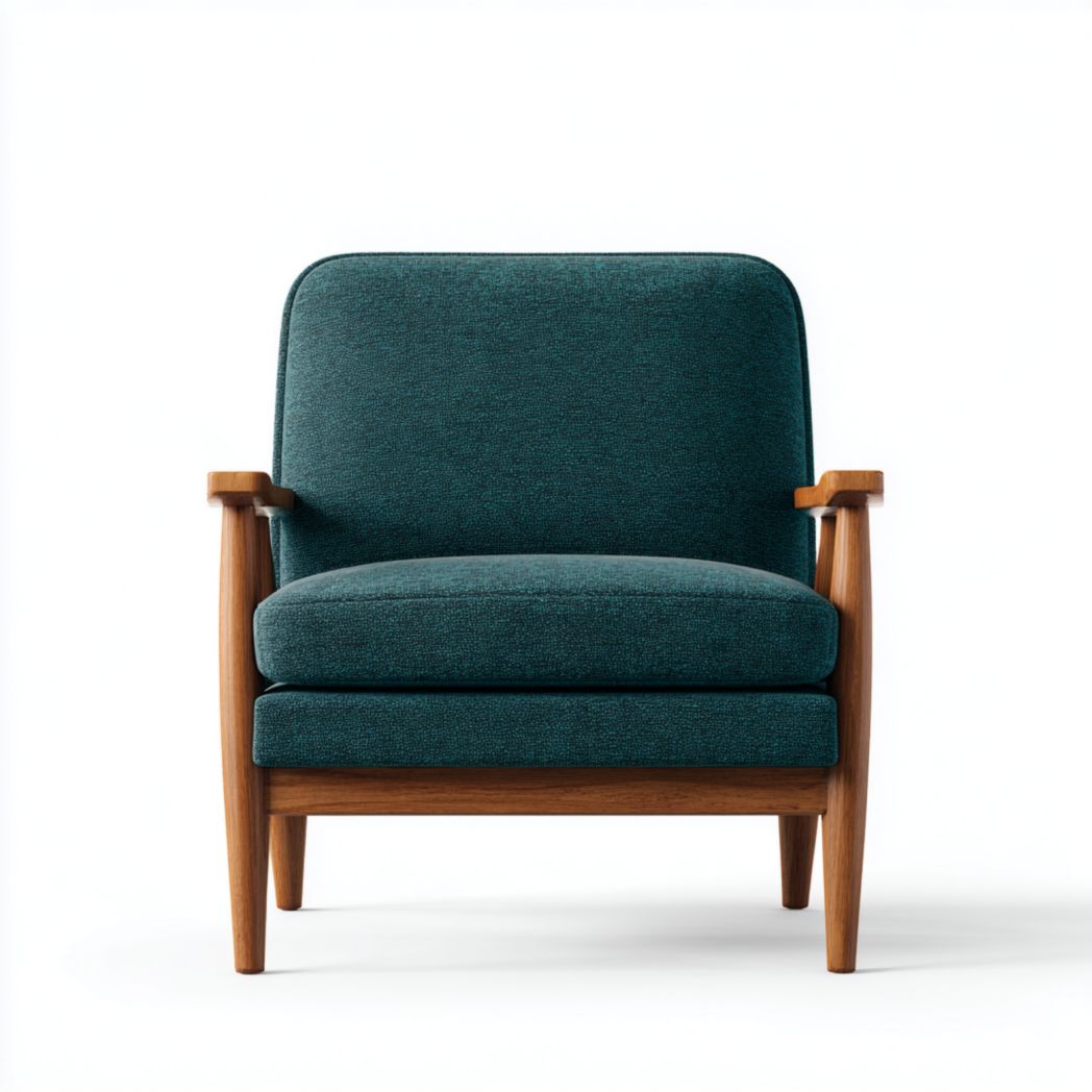 Fauteuil en Tissu Bleu Pétrole et Bois de Chêne-Rr Furniture