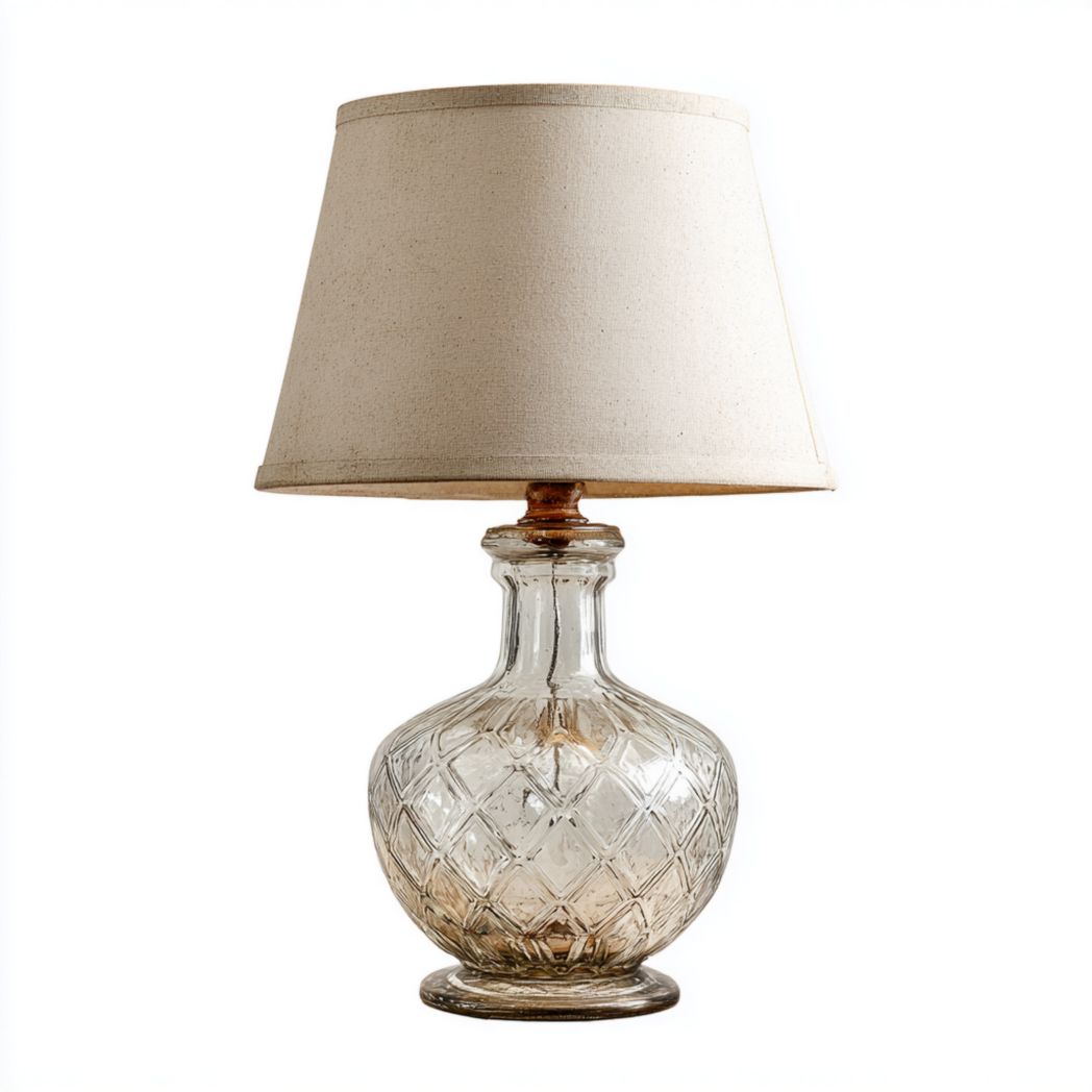 Lampe de table en verre transparent avec abat-jour en tissu-Rr Furniture