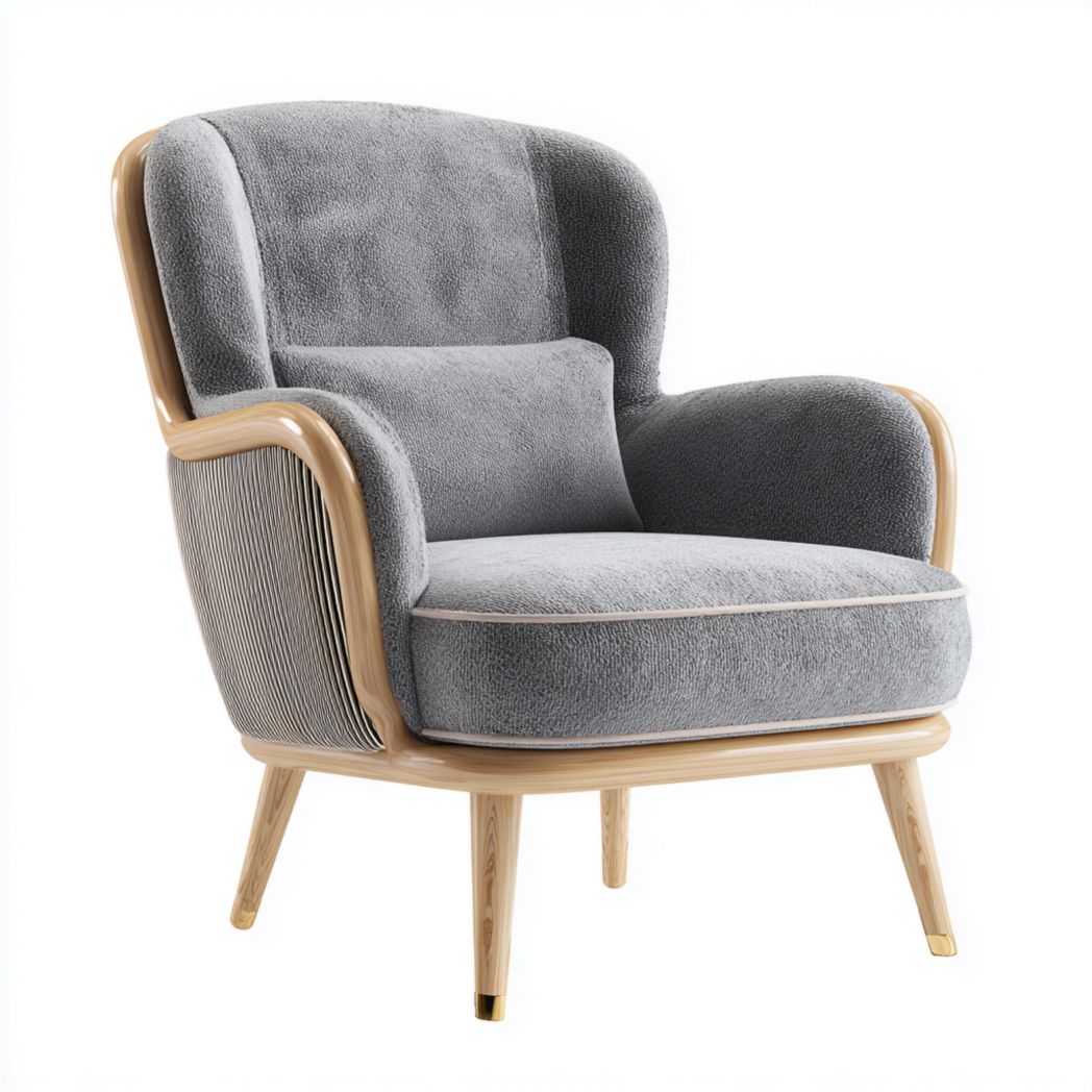 Fauteuil de Salon en Tissu Bouclé avec Structure en Bois de Frêne-Rr Furniture