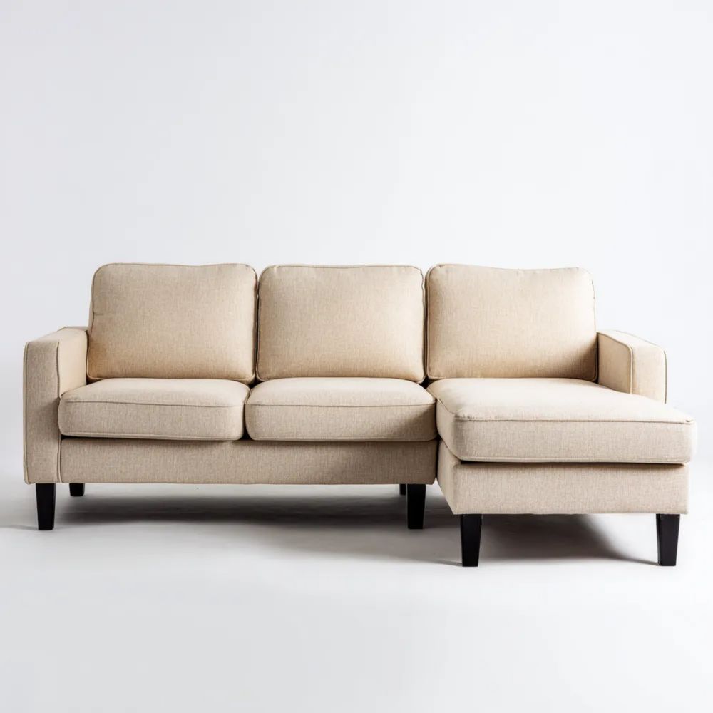 Canapé d'angle en tissu 200x90x80 cm – Beige – Design moderne