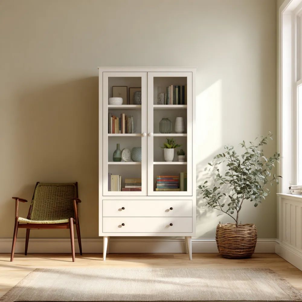 Vitrine en bois 180x80x40 cm – Blanc – Design moderne