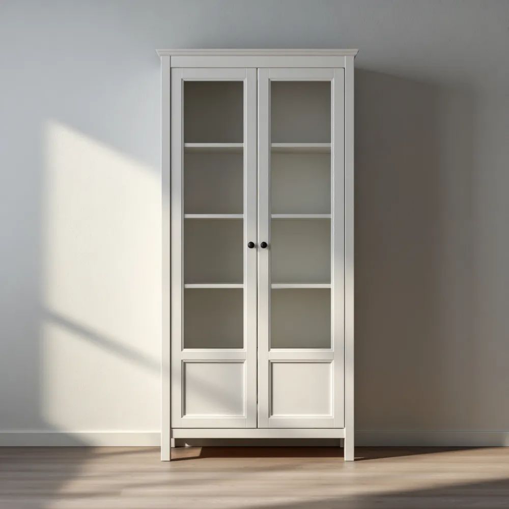 Armoire vitrine en bois 200x80x40 cm – Blanc – Design classique