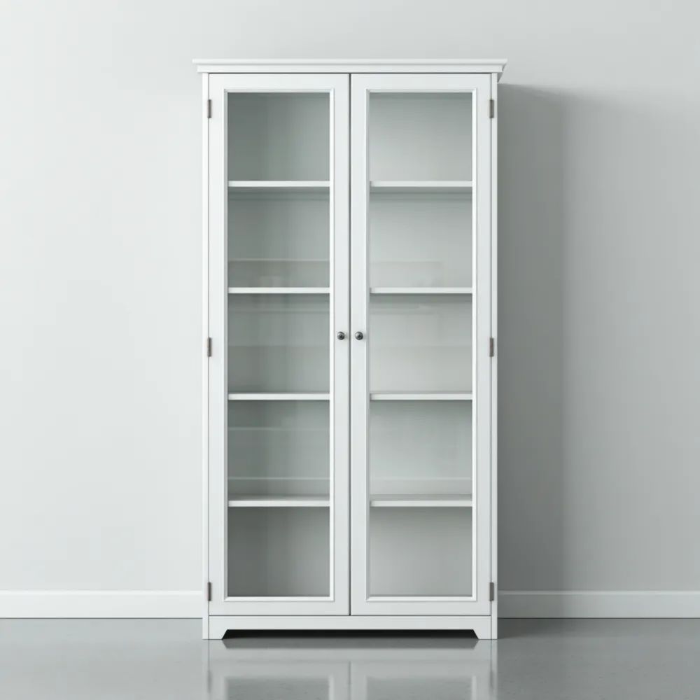 Armoire vitrée bois 90x40x200 cm – Blanc – Design classique