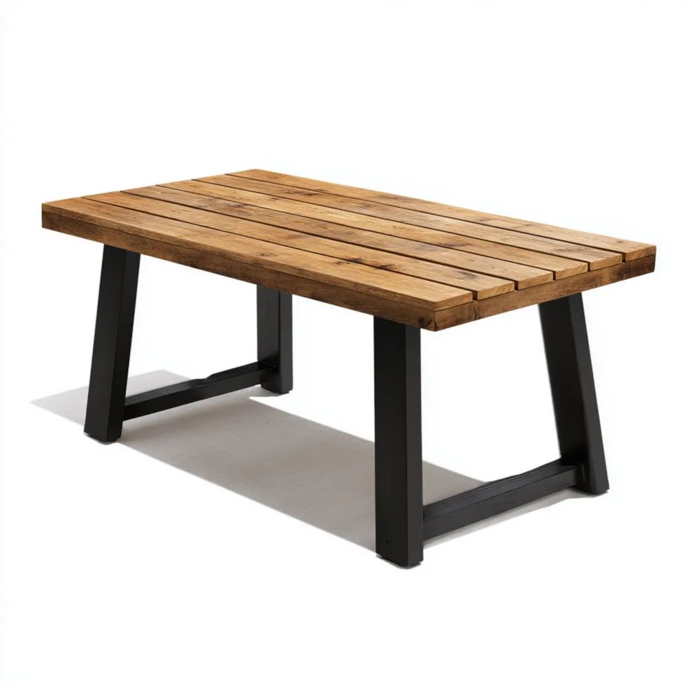 Table de jardin en bois et métal 180x90x75 cm - Bois naturel/Noir - Design industriel