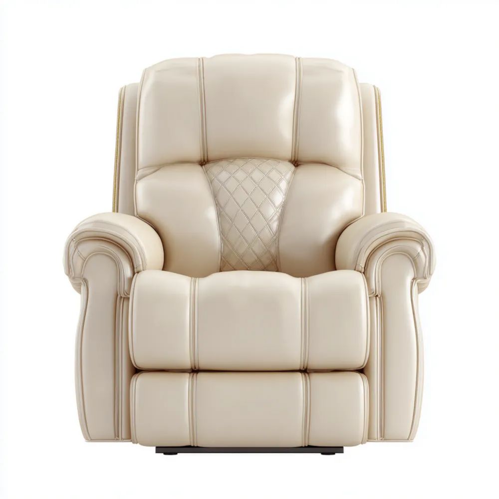 Fauteuil inclinable en cuir 90x85x100 cm - Beige - Design traditionnel