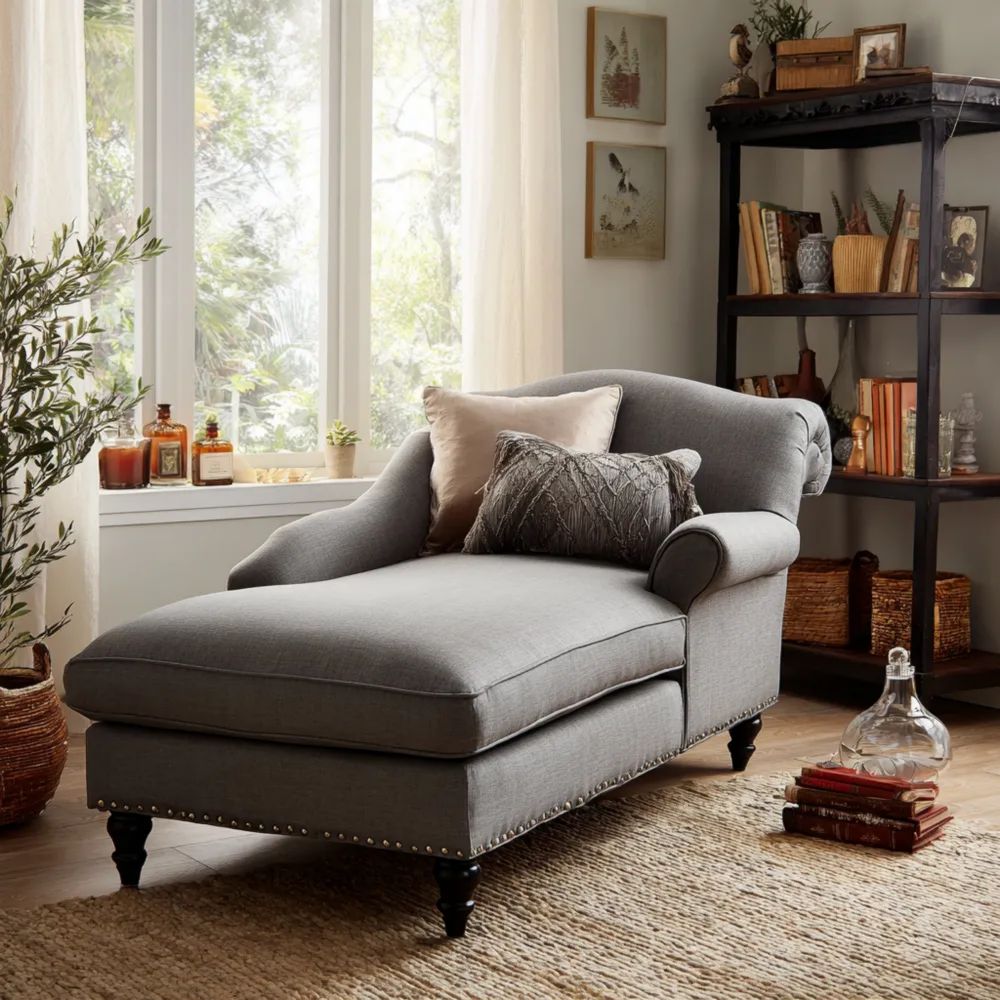 Chaise longue en tissu 180x85x75 cm – Gris – Design classique