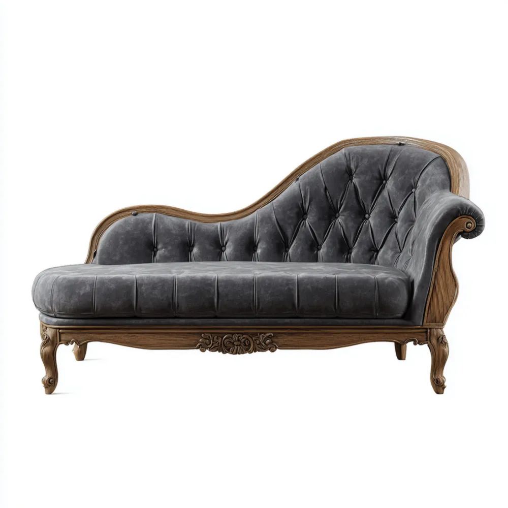 Chaise longue vintage en velours 180x85x90 cm - Gris Foncé - Design classique
