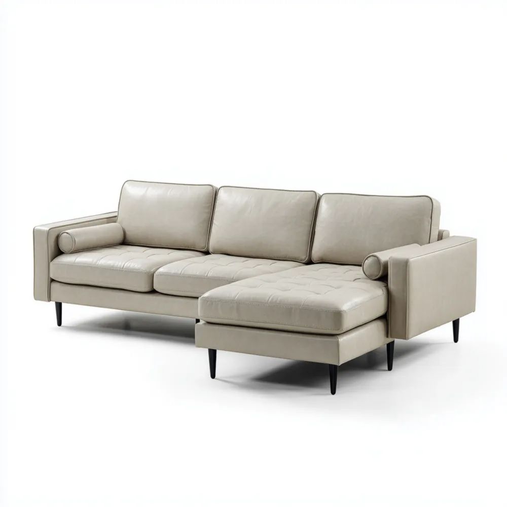 Canapé d'angle en Cuir 250x150x75 cm – Beige – Design Moderne