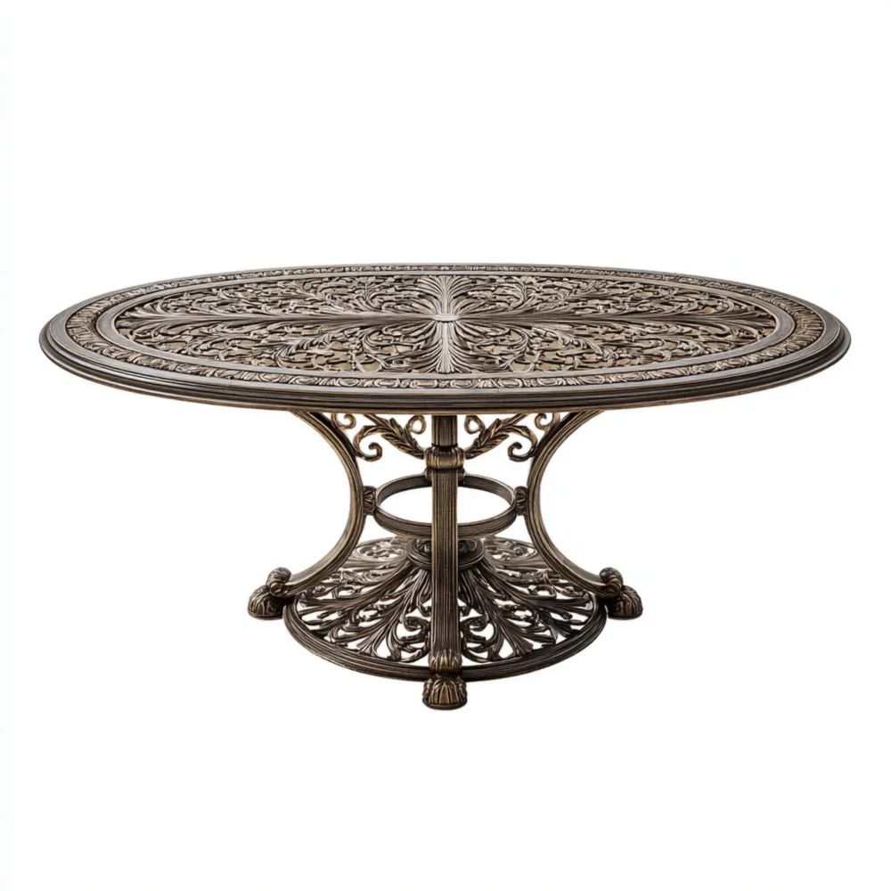 Table de jardin ovale en aluminium 150x100x75 cm - Design classique - Bronze Antique