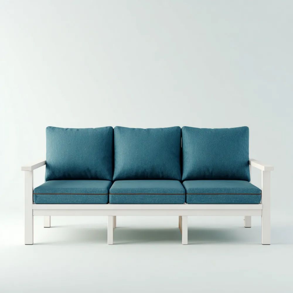 Canapé trois places de jardin en bois 180x75x84 cm avec coussins détachables - Bleu Moderne