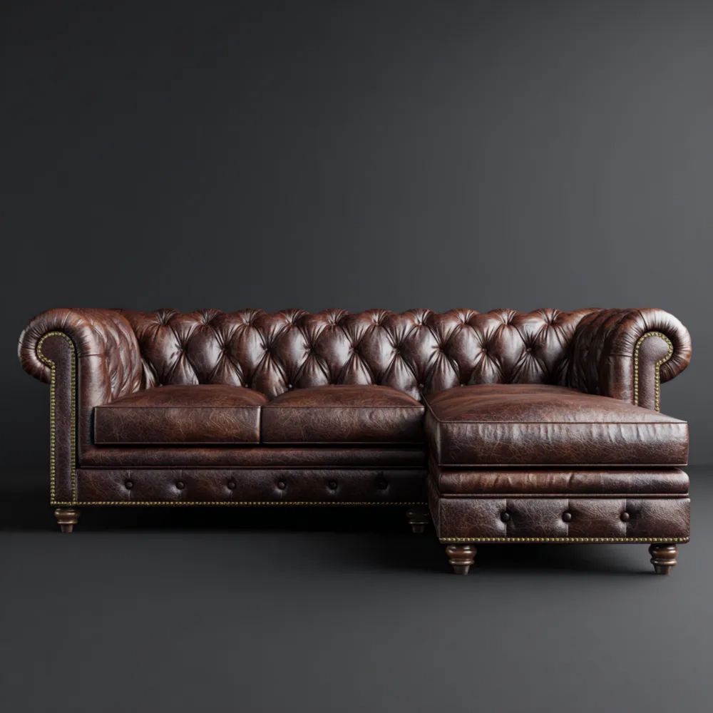 Canapé d'angle en cuir 250x100x80 cm - Marron - Design Classique