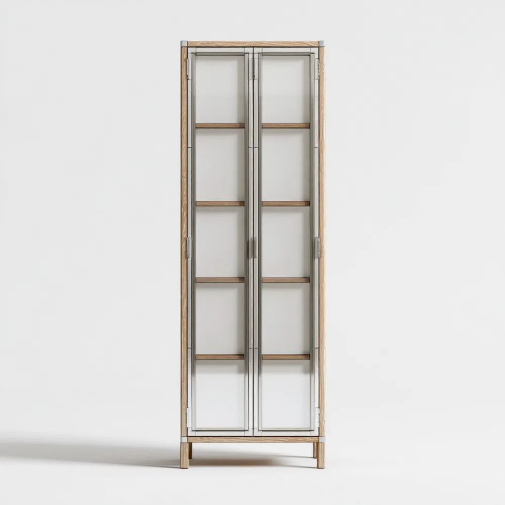 Armoire vitrée en bois 180x60x40 cm – Naturel/Blanc – Design moderne