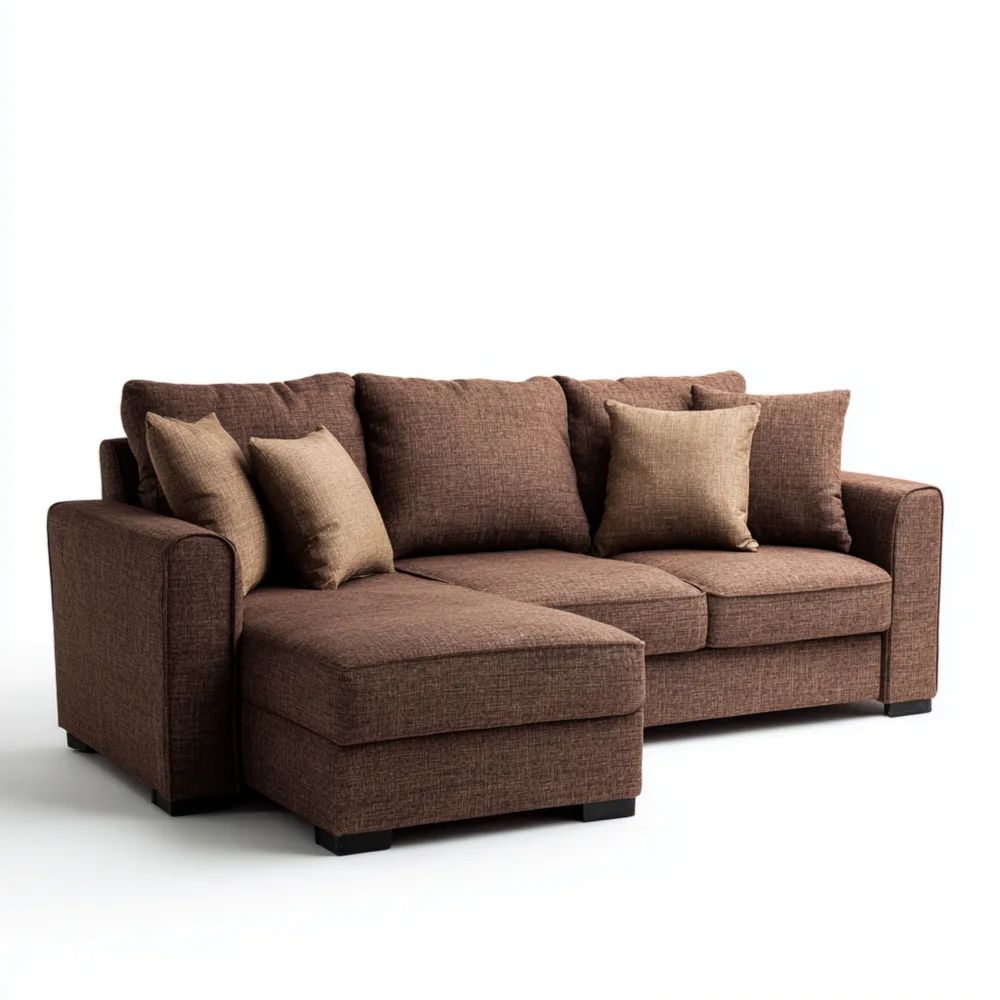 Canapé d'angle en tissu 250x150x85 cm – Marron – Design contemporain