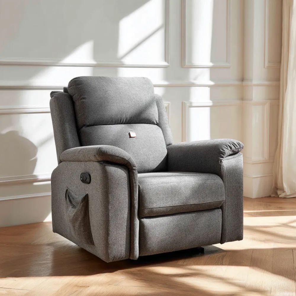 Fauteuil relax tissu rembourré 85x90x100 cm - Gris - Design moderne