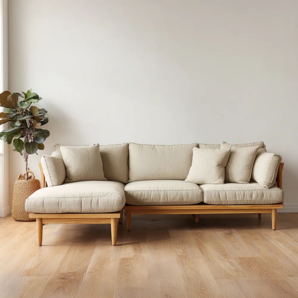 Canapé d'angle en tissu 280x160x80 cm – Beige – Style Scandinave