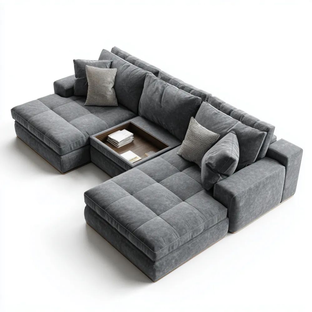 Canapé d'angle en tissu 300x150x85 cm – Gris Foncé – Design moderne avec rangement intégré