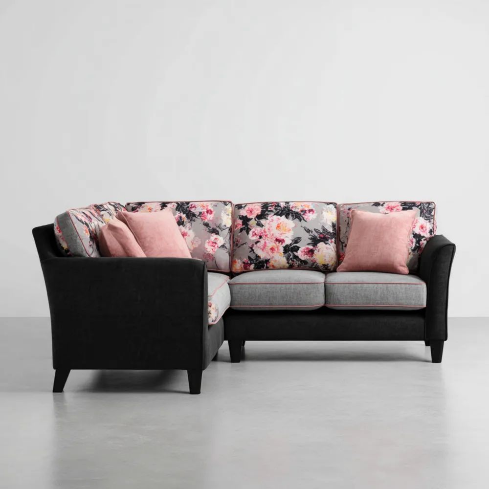 Canapé d'angle en tissu 250x150x85 cm – Floral/Rose – Design Contemporain