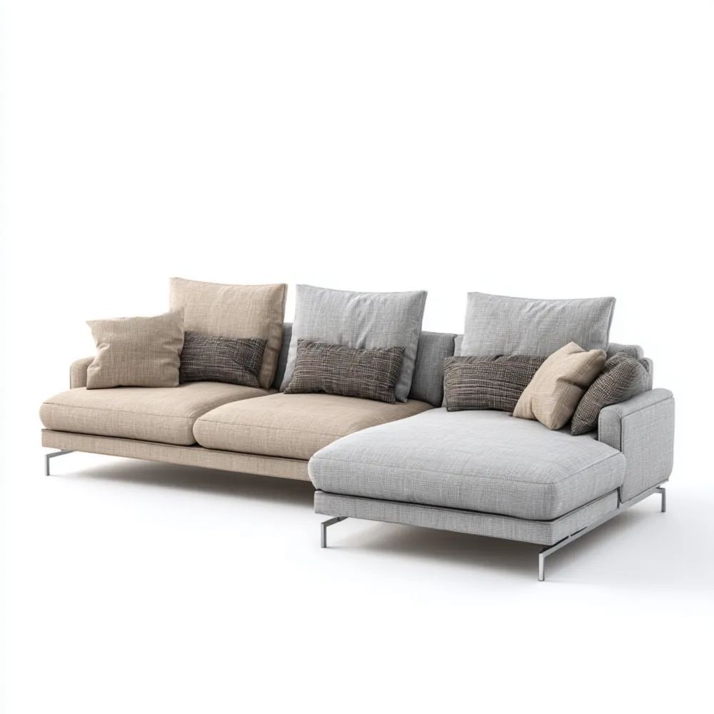 Canapé d'angle tissu 280x160x85 cm – Beige/Gris – Design moderne