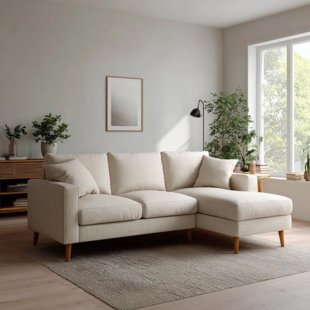 Canapé d'angle tissu 250x150x85 cm – Beige – Design moderne