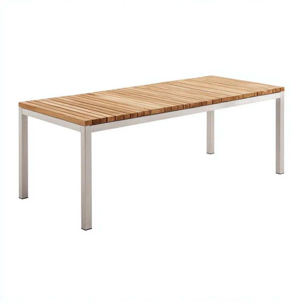 Table de jardin en bois et acier inoxydable 200x100x75 cm - Naturel/Argent