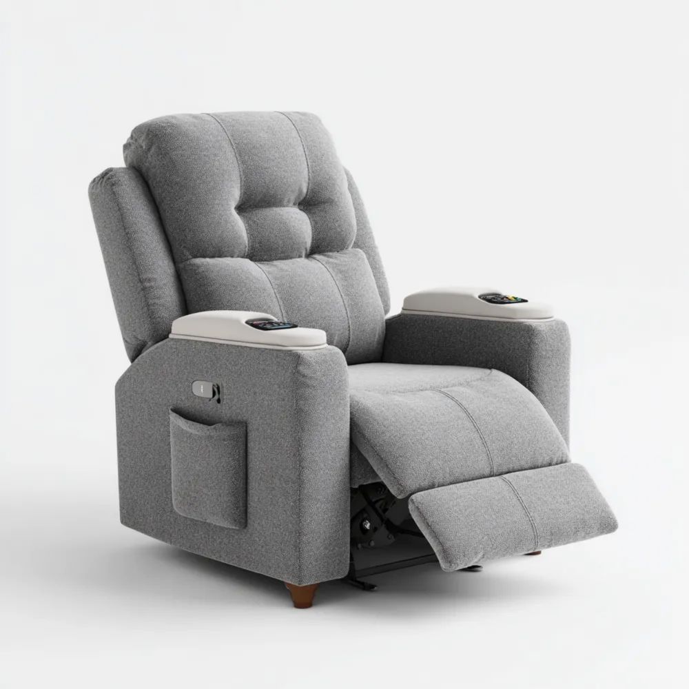 Fauteuil de relaxation tissu (105x80x90 cm) avec repose-pieds réglable – Gris Clair – Design moderne