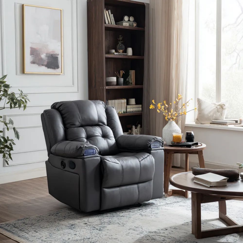 Fauteuil Relaxation Cuir 95x90x100 cm – Gris – Ergonomique-placelino