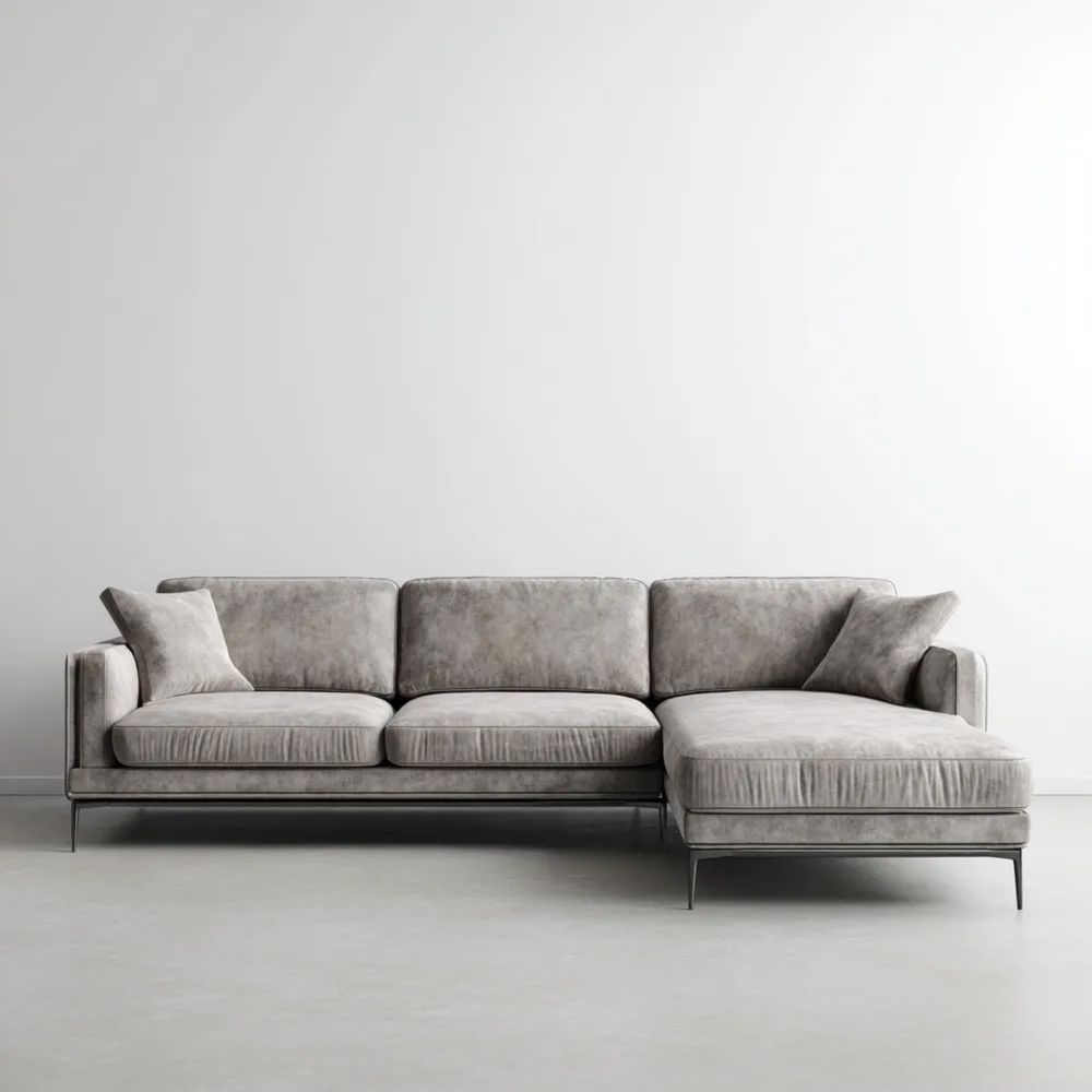 Canapé d'angle en tissu 280x150x85 cm – Gris – Design moderne-placelino