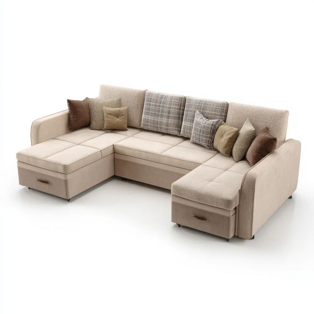 Canapé d'angle en tissu 290x180x90 cm - Beige - Design moderne-placelino