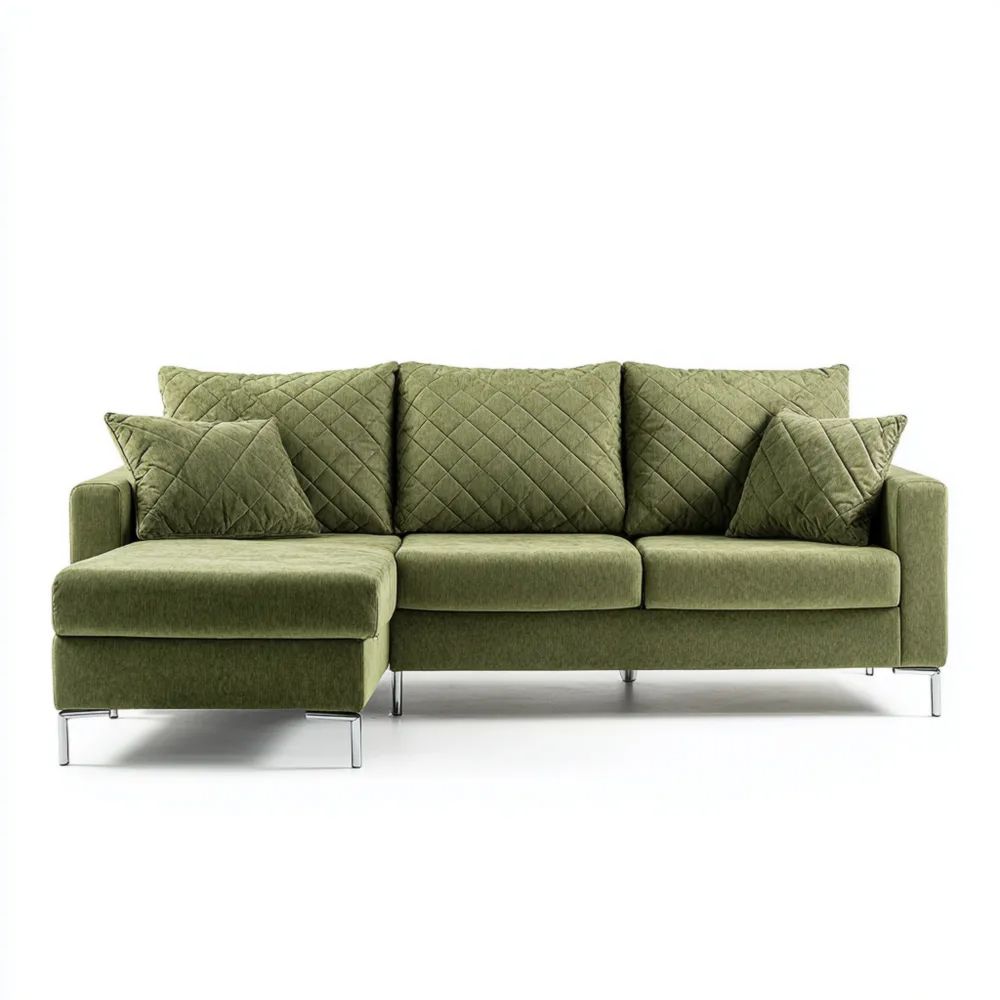 Canapé d'angle en tissu 250x160x85 cm – Vert olive – Design moderne-placelino