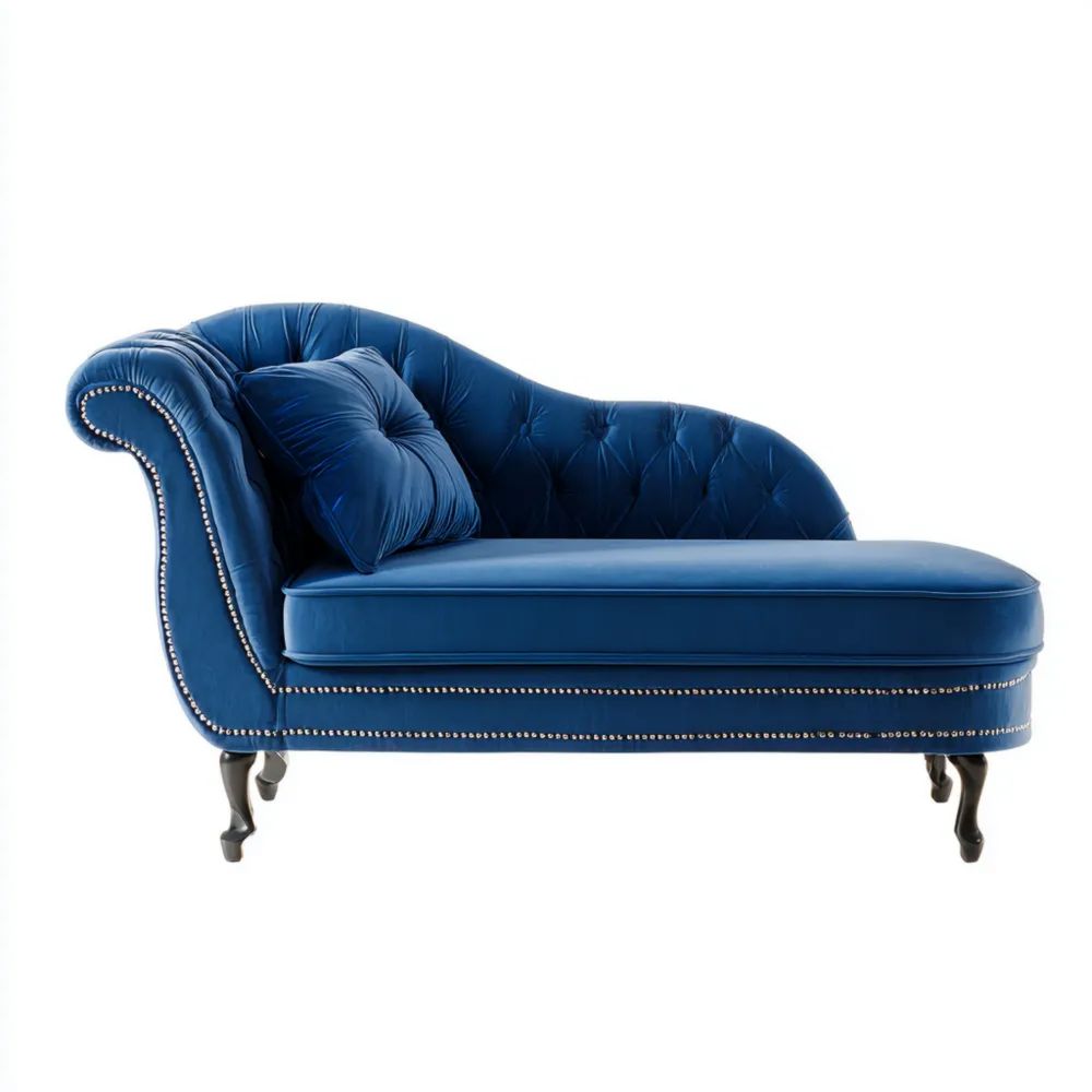 Chaise longue en velours 180x75x86 cm – Bleu – Design classique-placelino