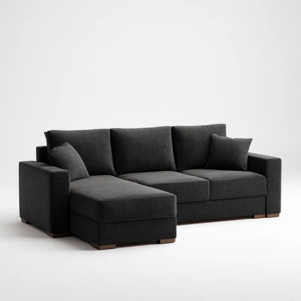 Canapé d'angle en tissu 300x200x85 cm – Noir – Design Moderne-placelino