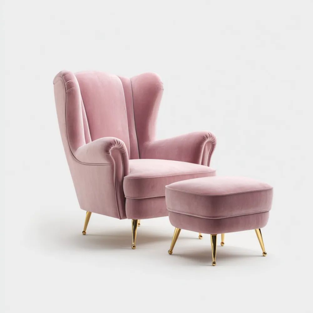 Fauteuil de détente en velours 75x85x100 cm avec repose-pieds 55x40x35 cm - Rose - Design élégant-placelino