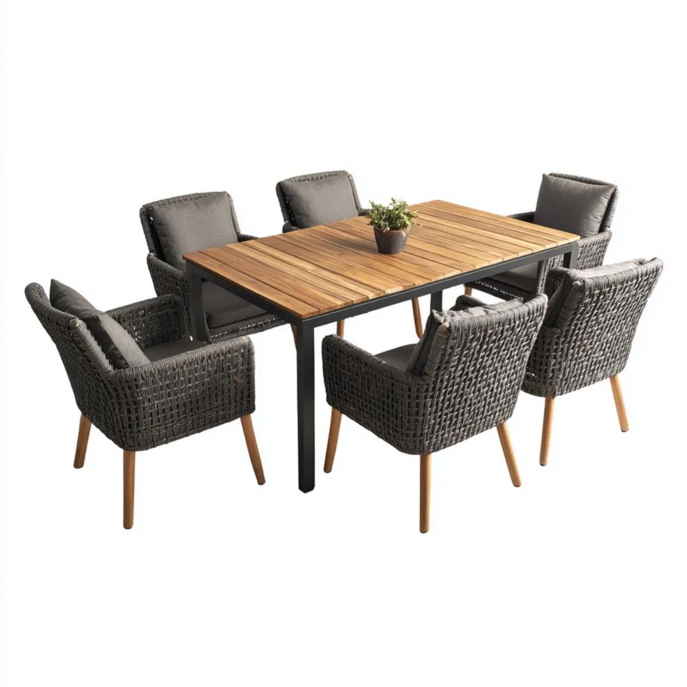 Ensemble table et chaises de jardin en aluminium et teck 200x100x75 cm – Gris-placelino