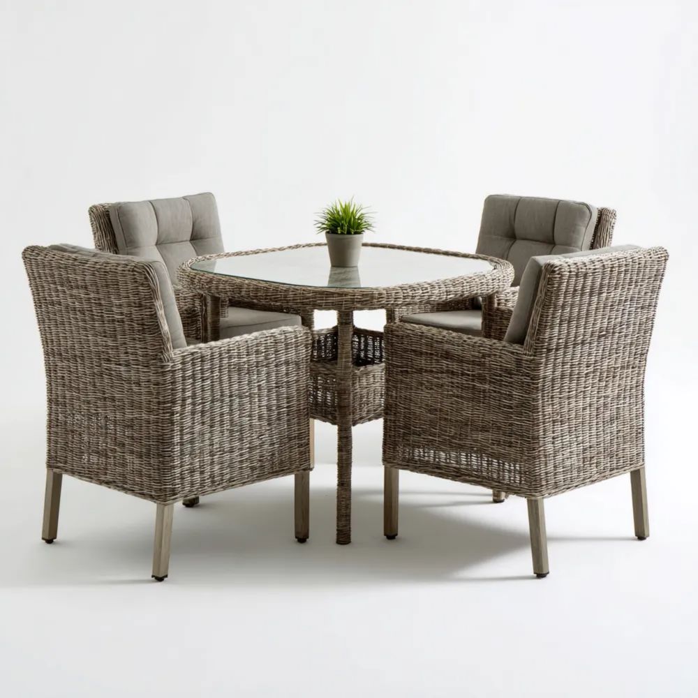 Ensemble table et chaises de jardin en rotin 90x90x85 cm - Gris - Design moderne-placelino