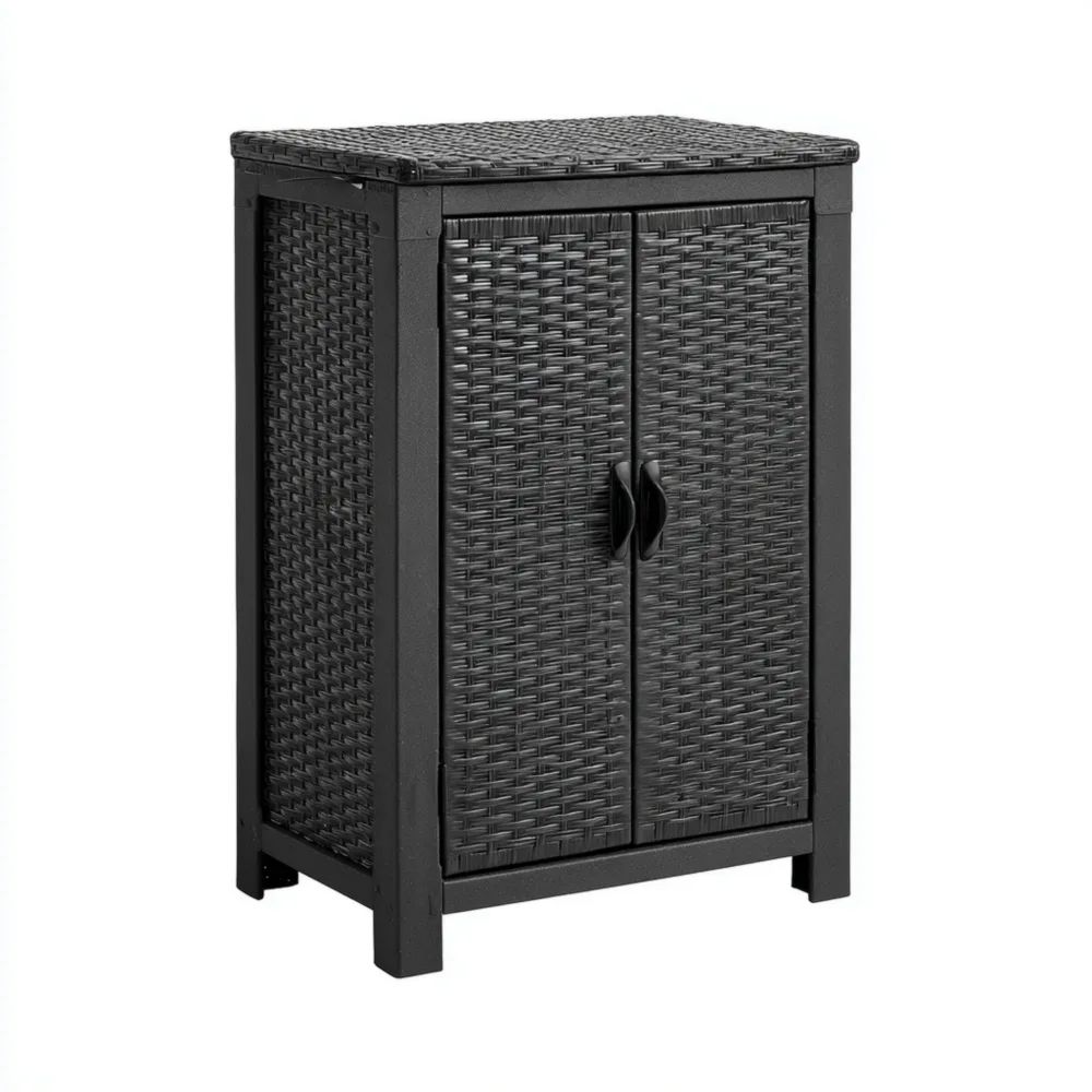 Armoire de rangement en rotin synthétique 60x35x80 cm - Noir-placelino