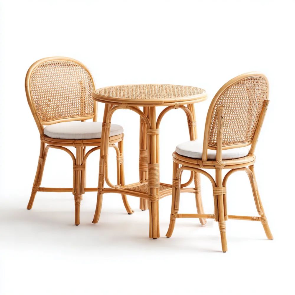 Ensemble table et chaises de jardin en rotin naturel - 75x75x75 cm - Style bistro-placelino