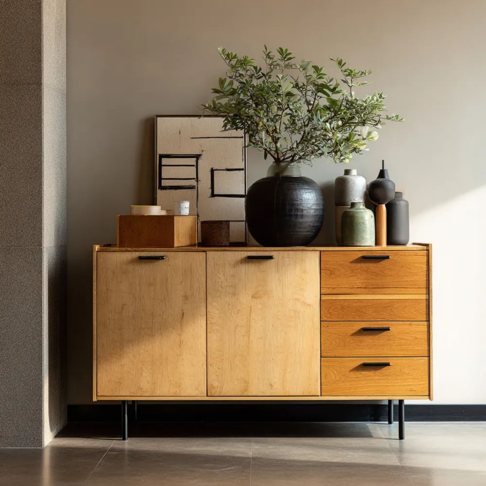 Buffet en bois 120x40x80 cm – Chêne naturel – Design contemporain-placelino