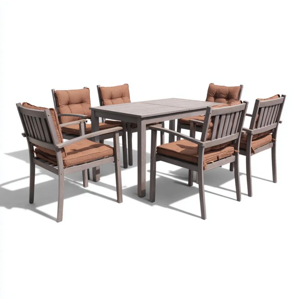 Ensemble de table et chaises de jardin en bois 150x90x75 cm 6 places - Marron-placelino
