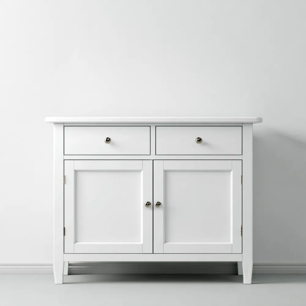 Buffet en bois 90x40x80 cm 2 portes 2 tiroirs – Blanc – Style classique-placelino
