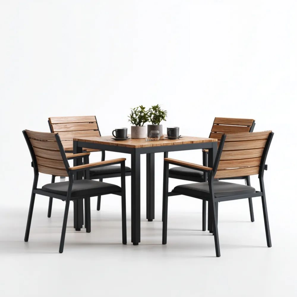 Ensemble table et chaises de jardin 90x90x75 cm bois composite et métal - 4 places - Design contemporain-placelino