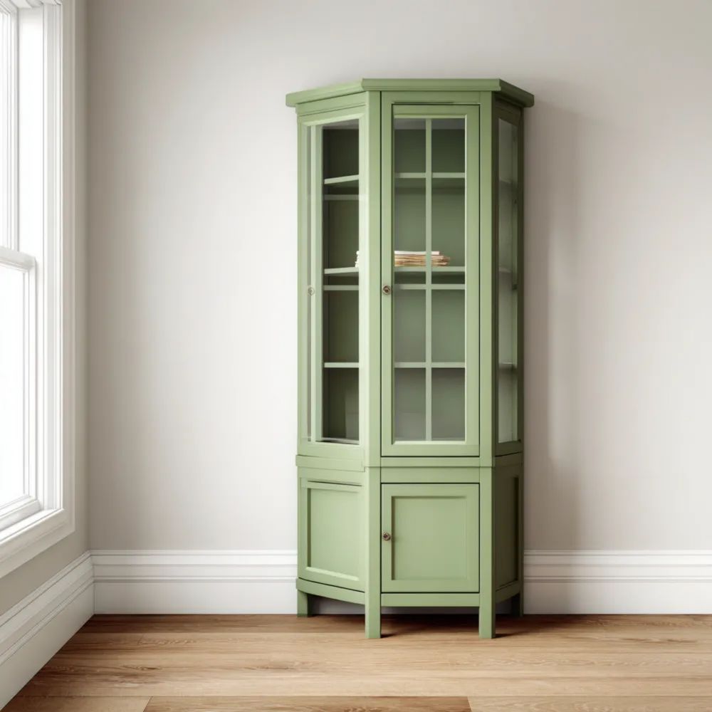 Armoire d'angle en bois 190x60x40 cm – Vert – Design rustique-placelino