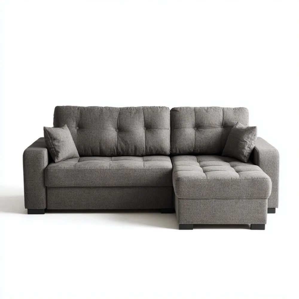 Canapé d'angle convertible tissu 250x150x90 cm - Gris Foncé-placelino
