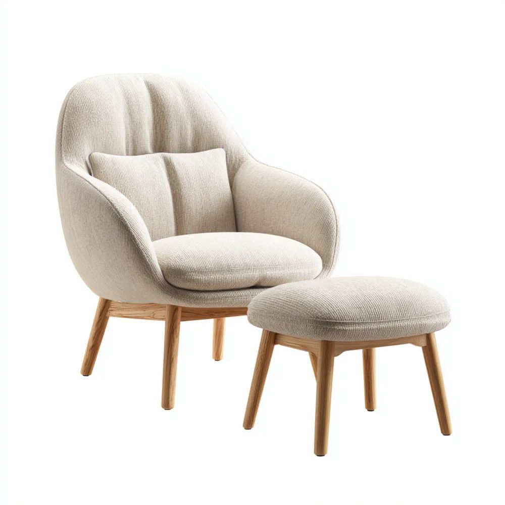 Fauteuil lounge avec repose-pieds tissu 80x75x85 cm – Beige – Design moderne-placelino