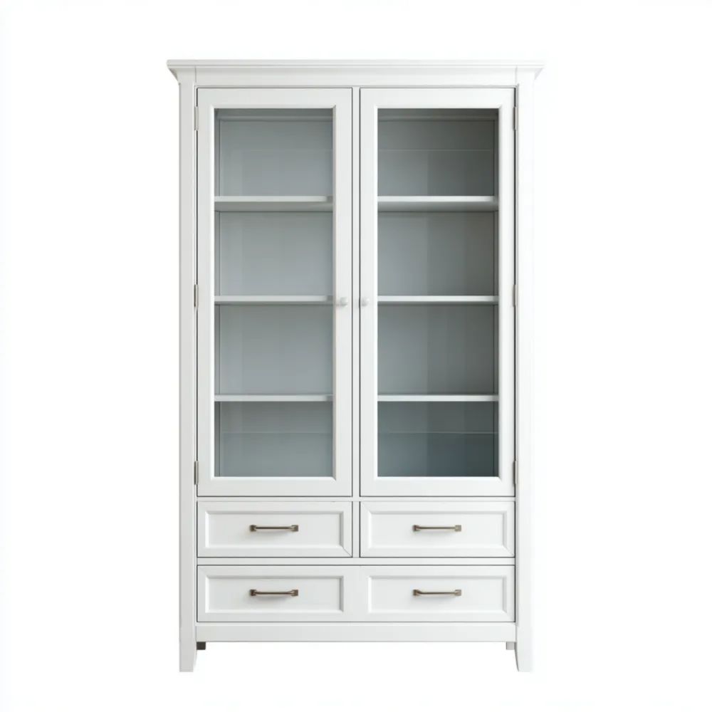 Vitrine en bois massif avec portes en verre 180x90x40 cm – Blanc – Design classique-placelino