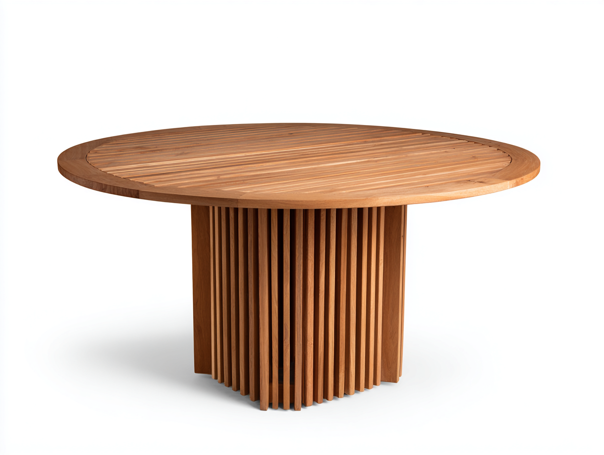 Mesa de jardín redonda de madera maciza 130x130x75cm - Madera natural - Diseño contemporáneo-Sofauppad