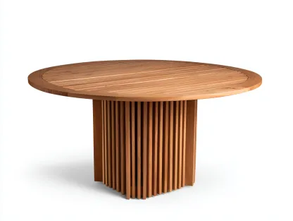 Mesa de jardín redonda de madera maciza 130x130x75cm - Madera natural - Diseño contemporáneo-Sofauppad