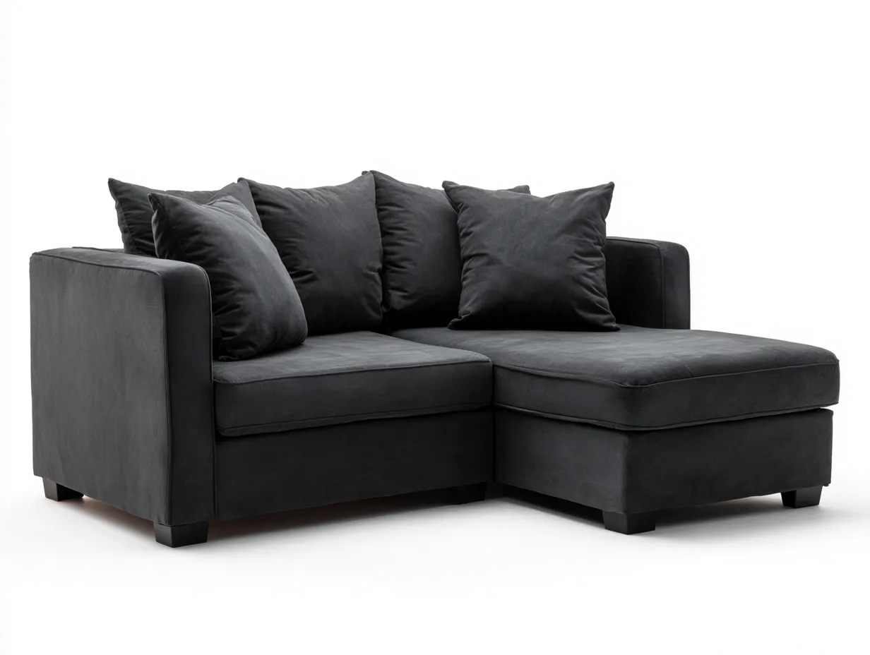 Sofá rinconero tapizado de tela 230x150x85cm - Gris oscuro - Diseño moderno-Sofauppad