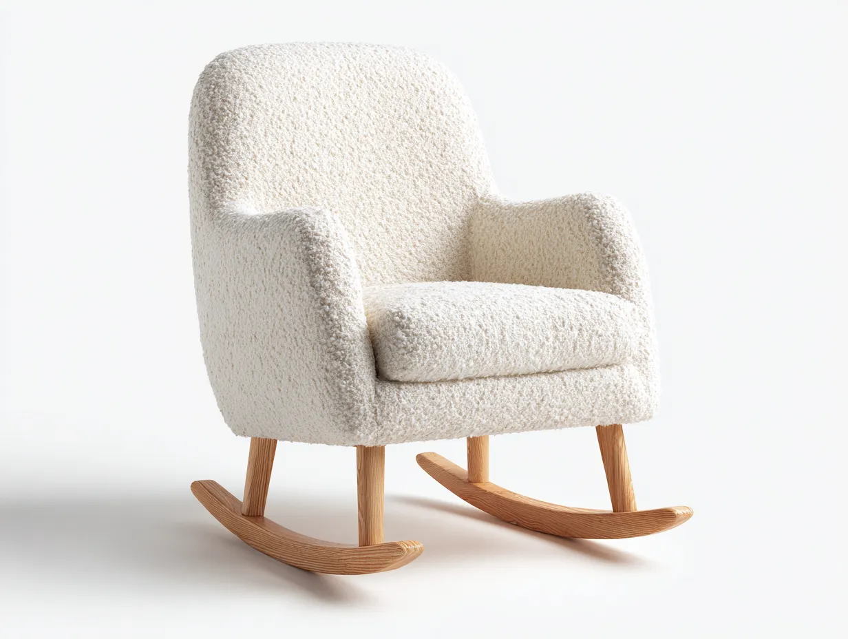 Mecedora de interior 80x85x100 cm - tejido beige y madera - diseño moderno-Sofauppad